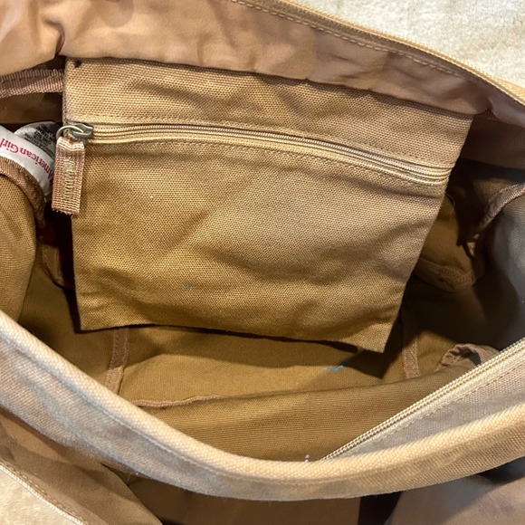 American Girl Lea Clark Tan Brown Canvas Embroidered Messenger Bag Backpack - Picture 8 of 11